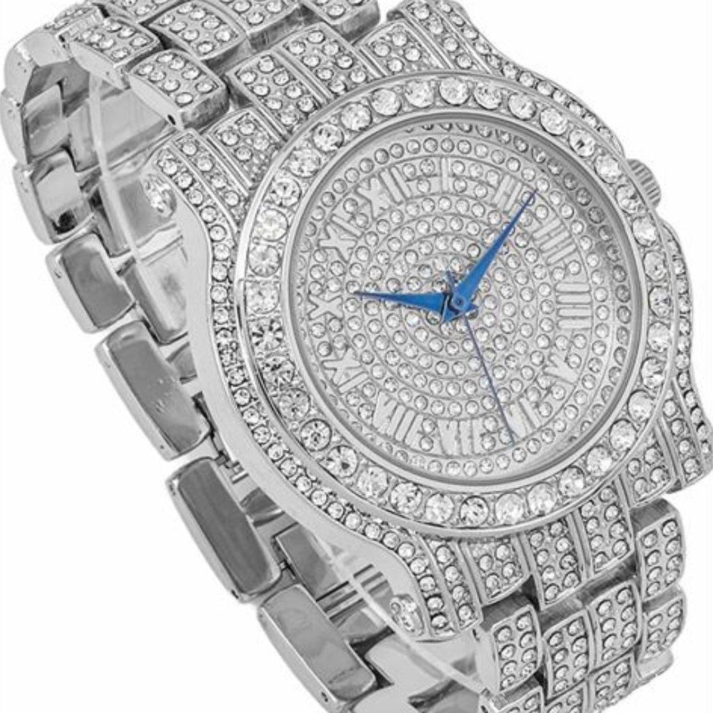 Mens Fully Iced Out Bling Silver Luxury Watch